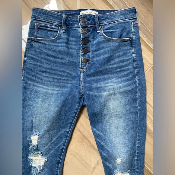 Abercrombie & Fitch super skinny high rise button fly frayed raw hem jeans Sz 26 - Picture 4 of 8
